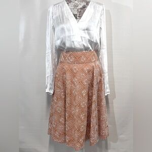 ROBERT RODRIGUEZ Persian orange white embroidered floral A-line‎ skirt size 6.